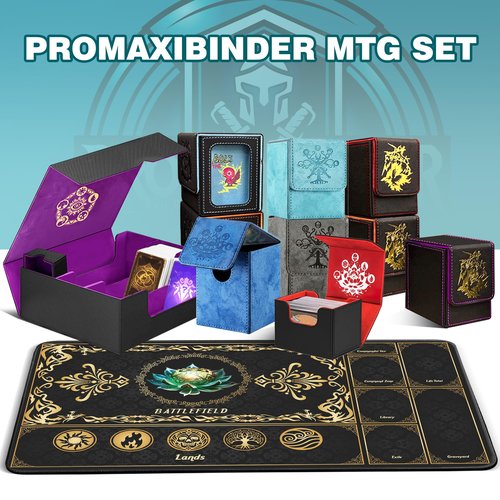 PROMAXIBINDER MTG Playmat with Magic Zones, 24x14in Playmat for Magic The Gathering, Commander Card Game Battles, Durable & Stain-Resistant Duel Mat for Beginners & Pros, Non-Slip, Soft Surface, Black