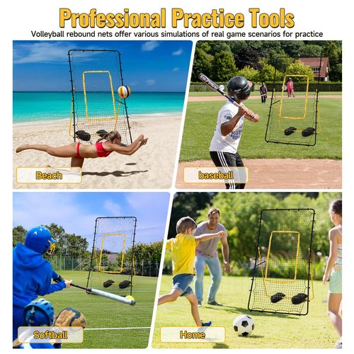 Adjustable Volleyball Rebounder Net 4x7 ft, Portable Bounce Back Volleyball Training Equipment, with Handbag, 2 Sandbags, 4 Metal Stakes for Lacrosse Rebound, for Lacrosse, Baseball, Soccer Practice