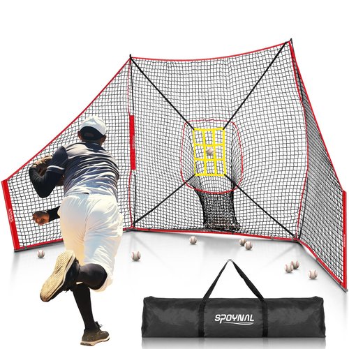 12x7 FT Baseball Net, Baseball & Softball Training Net with Barrier Side Nets - Pitching Net with Large Ball Collection System, Batting Practice Backstop, Baseball Training Equipment with Carry Bag
