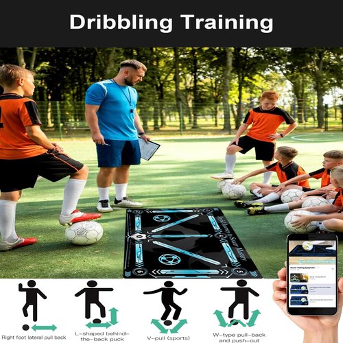 Soccer Training Equipment, Football Practice Aids with Training Mat, Resistance Bands, Ladder, Cones, Improve Agility, Footwork and Coordination (35"*23" Soccer Training Mat, Agility ladder, Disc Cones * 10, Resistance Bands)