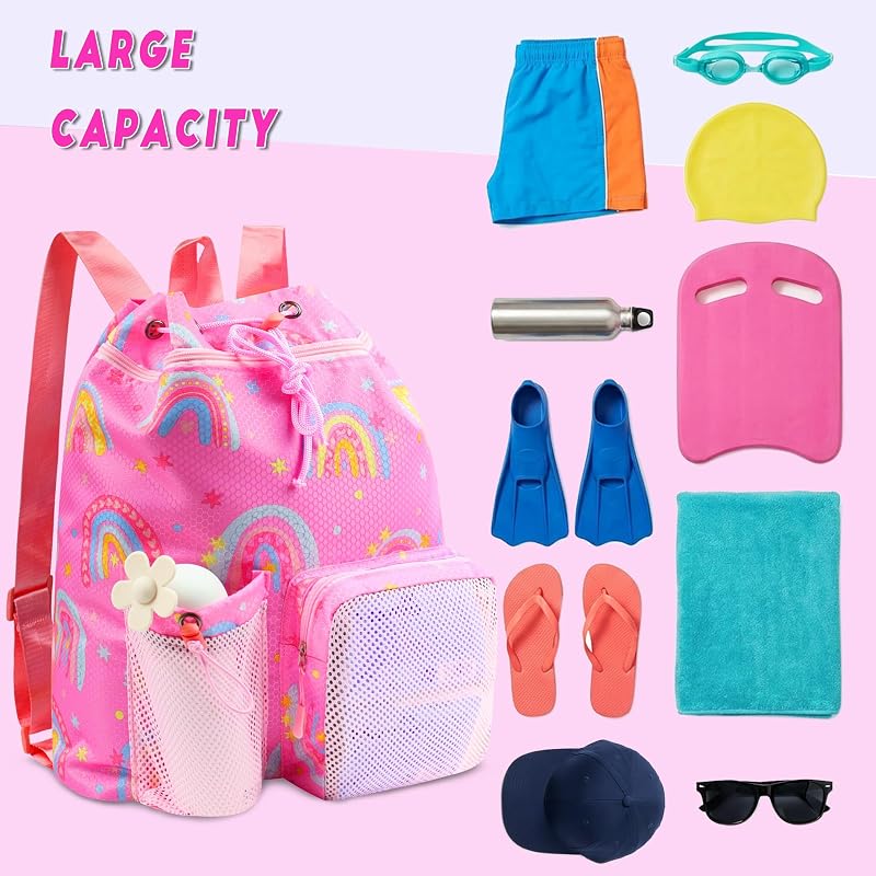 RLGPBON Kids Drawstring Bag Swim Bag for Kids - Beach Backpack, Lightweight, Color 6