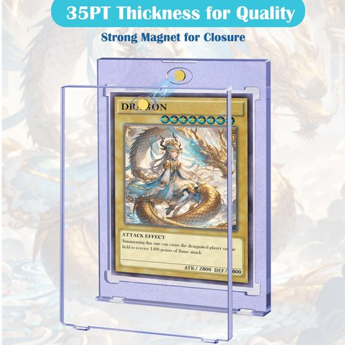 Magnetic Card Holders for Trading Cards, 35pt Acrylic Baseball Card Holders Display Case Fit for Sports Cards, TCG MTG Cards, Hard Plastic Card Protectors with Card Stands (1 Holder & 1 Stand)