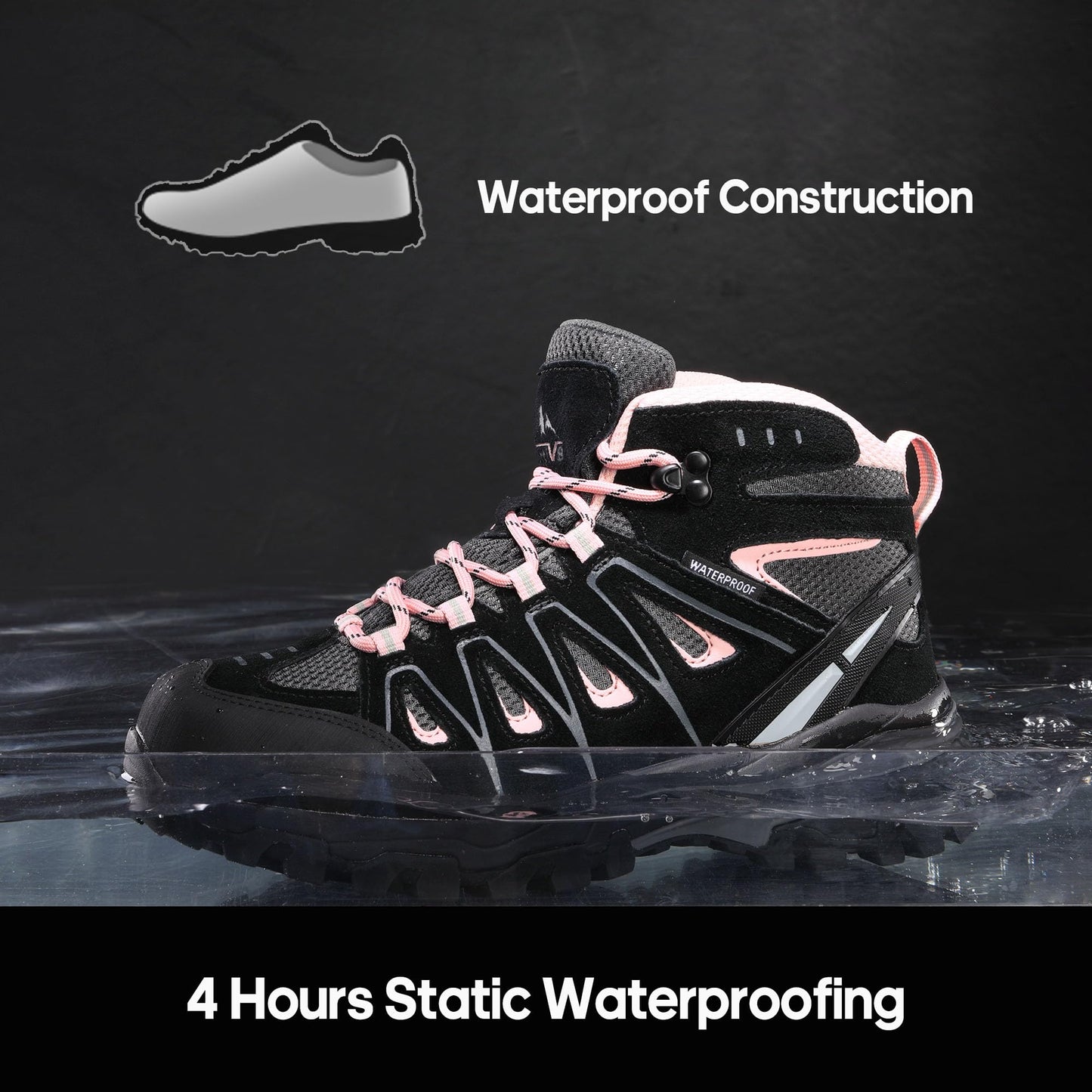 NORTIV 8 Women's Waterproof Hiking Boots Outdoor Trekking Camping Trail Hiking Boot Seeker,Size 5,Black/Pink,SNHB211W