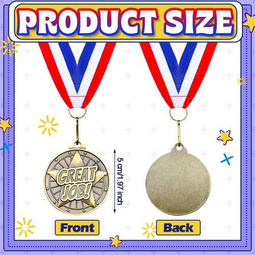 Quelay 100 Pcs Award Medals Bulk 2 Inch Gold Winner Medals with Neck Ribbons for Sports Tournaments Competitions Party Favors(Great Job)