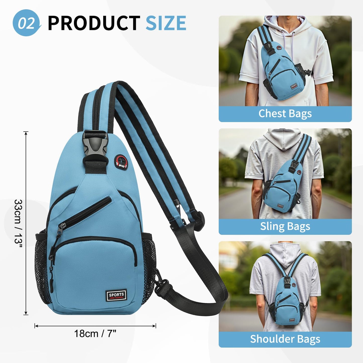 SUIKIHUM Convertible Sling Bags for Women Men, Lightweight Crossbody Backpack Daypack Fit for 7.9" Tablet for Casual Travel Sport Hiking (Blue)