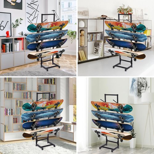 Skateboard Racks Floor Stand, 5-Tiers Freestanding Water Ski Rack Wakeboard Rack, Standing Skateboard Display Stand, Single Sided Floor Skateboard Organizer Rack