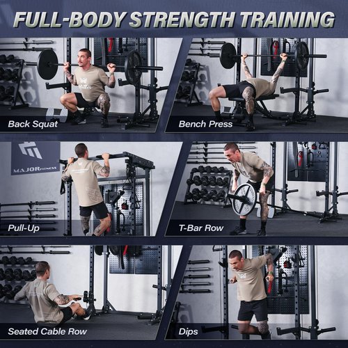 MAJOR FITNESS Drone3 Power Cage - Multi-Function Power Rack for Home Gym, Squat Rack with Pull-up Bar, Cable Crossover System, J-Hooks, for Strength Training, Heavy-Duty Steel Construction