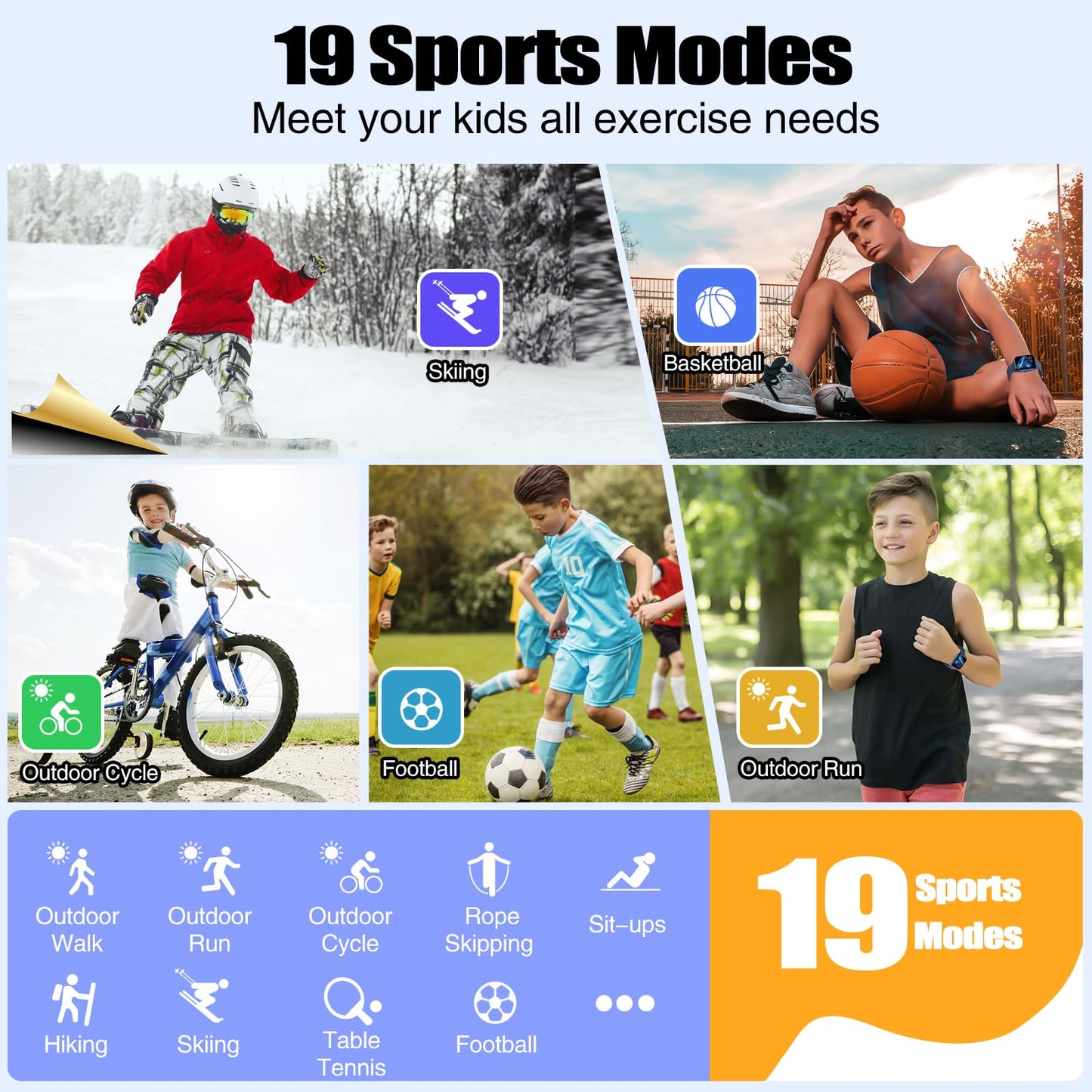 meoonley Kids Watch for Girls Boys with IP68 Waterproof, Girls Watch with 19 Sports Modes, Sleep Tracking, Pedometer, Stopwatch, Kids Activity Tracker Birthday Gifts for Boys Age 6-15 Years Old