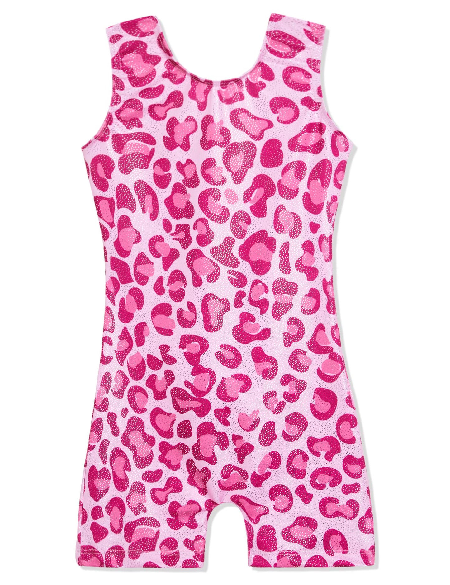Domusgo Leotard for Girls Gymnastics Size 3t 4t Sleeveless Blingbling Pink Cheetah Biketards with Shorts