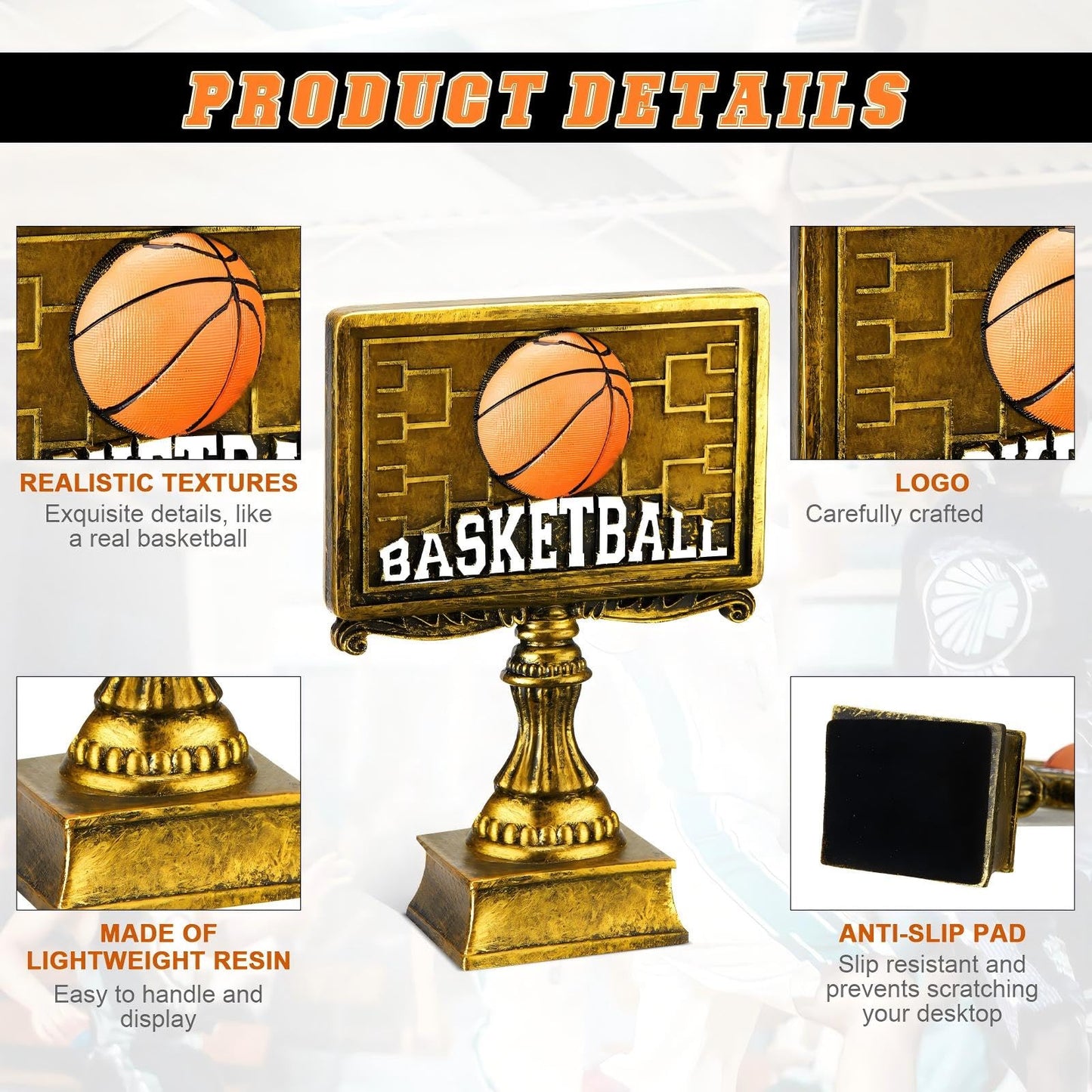 Wiwiqing 1 Pack March Basketball Bracket Trophy Basketball Winner Award for Madness Challenge Tournament Funny Recognition Trophy Appreciation Gift for Champion Winner Friends Prizes (Gold)