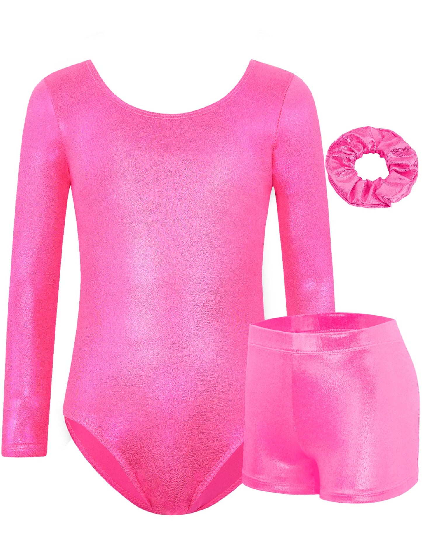 Levasuph Girls Gymnastics Leotards Size 4t 5t Long Sleeve Sparkly Rose Athletic Bodysuits with Shorts for Tumbling Class