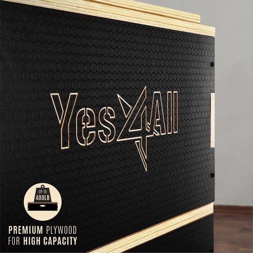 Yes4All Stackable Wooden Plyo Box, Plyometric Box with Anti-Slip Surface for Home Gym & Outdoor Workout - Black - 4"