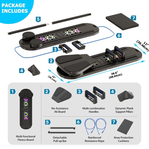 GZOOGHOME Pilates Board, 6 in 1 Pilates Reformer Set, Foldable Pilates Reformer Machine with Resistance Bands & Ab Trainer for Home Workout, Portable Pilates Board for Women (Black)