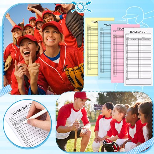 Clabby 240 Sets 8 Packs Baseball/Softball Lineup Cards Coaching 4 Part Carbonless Copies, 30 Games 16 Player Roster Line up Sheet Scorebook for Gameday Essential Sport Team Coach Umpire, 3.86 x 7.87