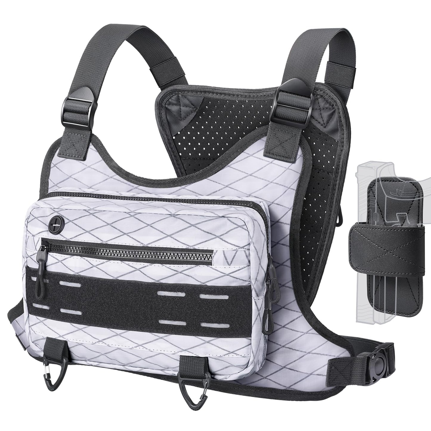 RXW Outdoor Sport Chest Rig for Men Women, Running Vest Bag with Pack Holster, Chest Pack Built in Phone Holder for Cycling, Camping,Travel, Hiking, Workouts, EDC（White）