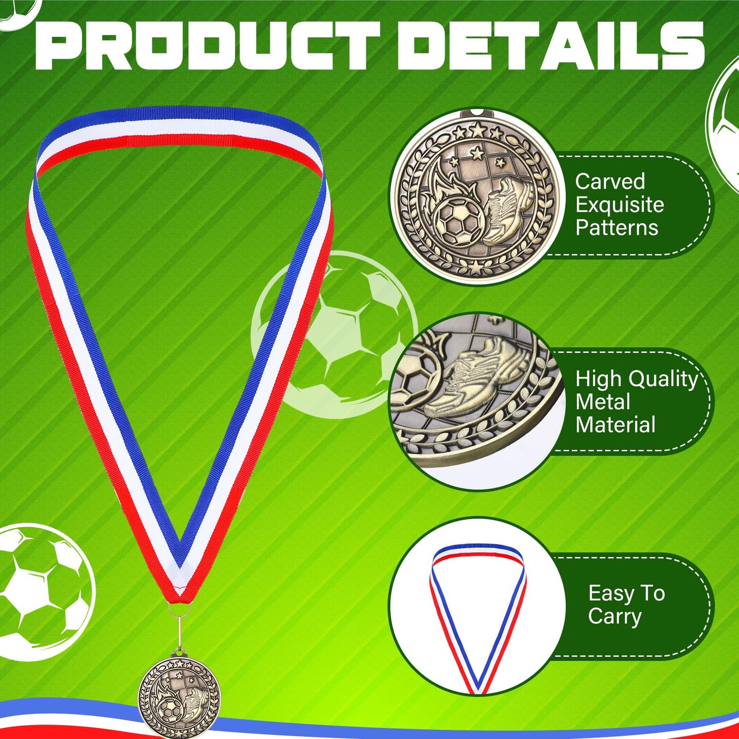Remuuly 30 Pcs Gold Medals Bulk 2'' Basketball Soccer Baseball Volleyball Football Lacrosse Kickball Cheer Bowling Trophy Medals for Awards for Sports Participation Winner Gift(Gold,Soccer)