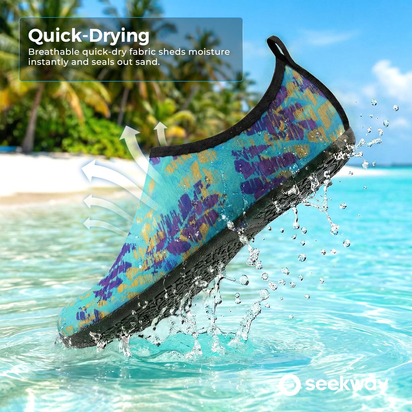 SEEKWAY Water Shoes Women Men Adult Quick-Dry Aqua Socks Barefoot Non Slip for Beach Swim River Pool Lake surf Black Size SK002