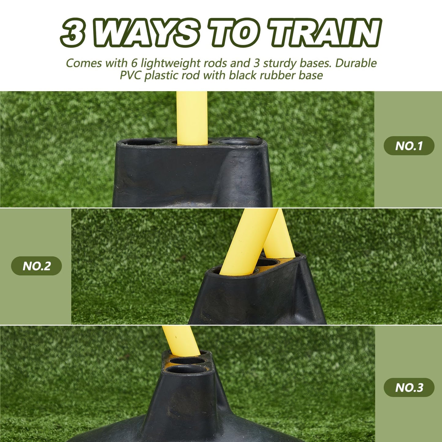Wenqik 12 Pcs Soccer Agility Poles Set with 6 Training Poles Soccer Bases Detachable Speed Pole Highly Visible Yellow Sports and Agility Training Equipment Slalom Poles to Improve Balance Quickness