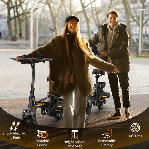 VOLPAM Electric Bike for Adults, Foldable Ebike 500W Motor, 14" Electric Bicycle with 499.2/749Wh Removable Battery, Up to 22MPH, 35 Miles(PAS Range), Front & Rear Suspension Commuter E Bikes