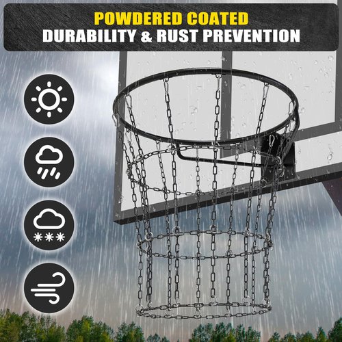 KingDolly Heavy Duty Chain Basketball Net - 12 Loops Anti-Rust Metal Hoop Accessory, Quick Snap Buckle Installation for Indoor/Outdoor Courts All-Weather Durability (Fits Standard 18" Rims)