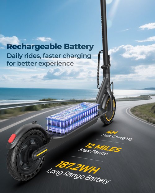 Electric Scooter, 350W/500W Motor, 8.5''/10''Tires, Top Speed 16/19/22 mph, Max 12/21/23Miles Ranges, Foldable E Scooter for Adults (H5-187Wh-350W)