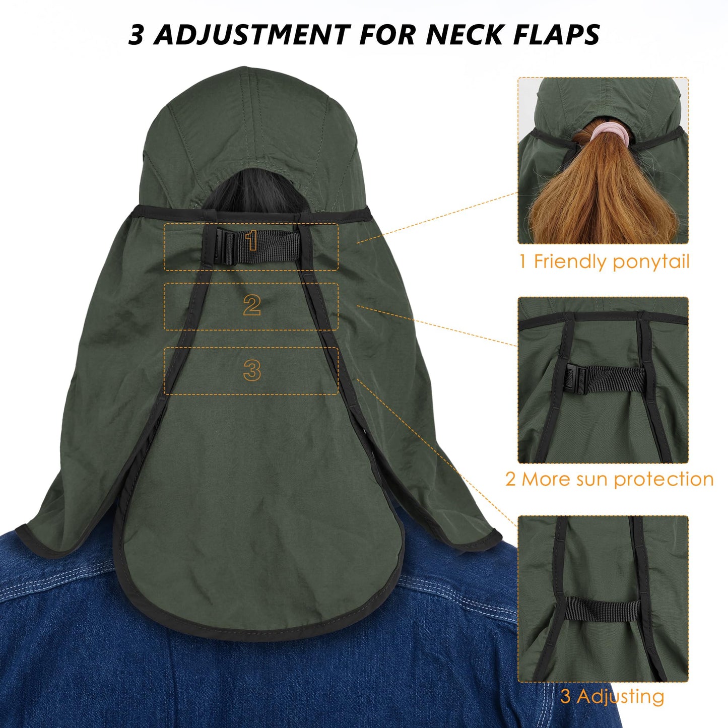GADIEMKENSD Foldable Fishing Sun Hat with Neck Flap Face Cover Sun Protection Cool Baseball Cap Adjustment Covering Removable Legion Hat for Fishing Gardening Hiking Golf White
