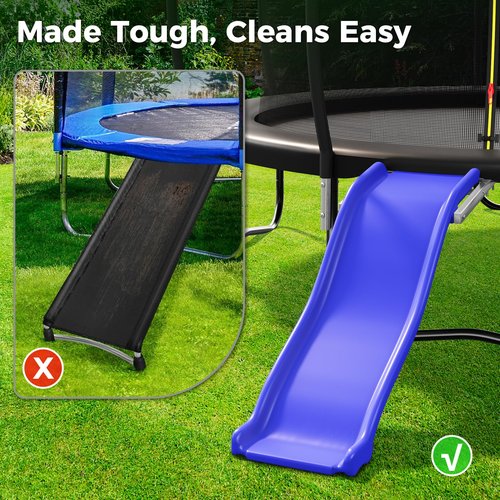 Lyromix Universal Plastic Trampoline Slide for 8-16FT, Heavy Duty Outdoor Slide for Trampoline, Safe Trampoline Ladder for Kids 6+, 220 LBs Capacity, Blue