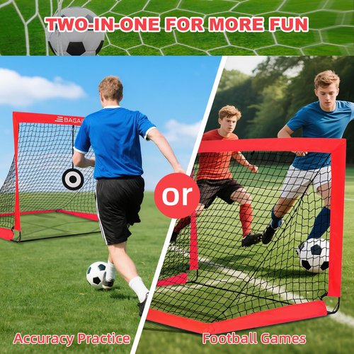 BAGAIL Soccer Goal, 4x3 FT Soccer Practice Net with Goal, Pop Up Soccer Goal for Backyard, Portable Training Equipment with Carry Bag, Fun Soccer Game Indoor and Outdoor - Red, 2 Set