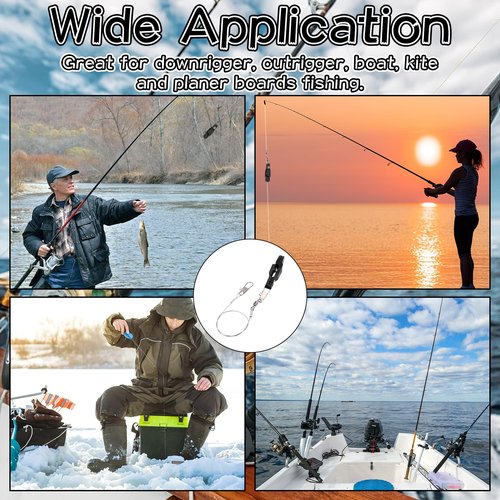 Tellegloww 10 Pcs Fishing Downrigger Release Clip 13.8 Inch Planer Board Clips with Steel Fishing Line Padded for Offshore Weight Kite Trolling