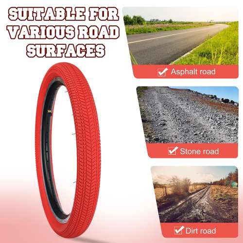 BALINGE 20 x 2.125 Bike tire with Tube 2 Pack 20 Bike tire Kids Bike Folding Replacement Tires Fits Most Kids Bikes,BMX Tires 20 inch,Red/2 Tires 2 Tubes 2 Levers, 20 Inch