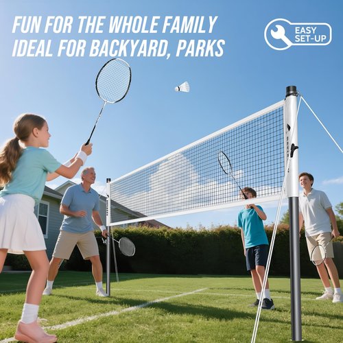 Patiassy Professional Badminton Set with Carbon Aluminum Badminton Rackets Set of 4, Outdoor Portable Badminton Net with Winch System, 2 Goose Feather Badminton Shuttlecocks, Boundary and Carrying Bag