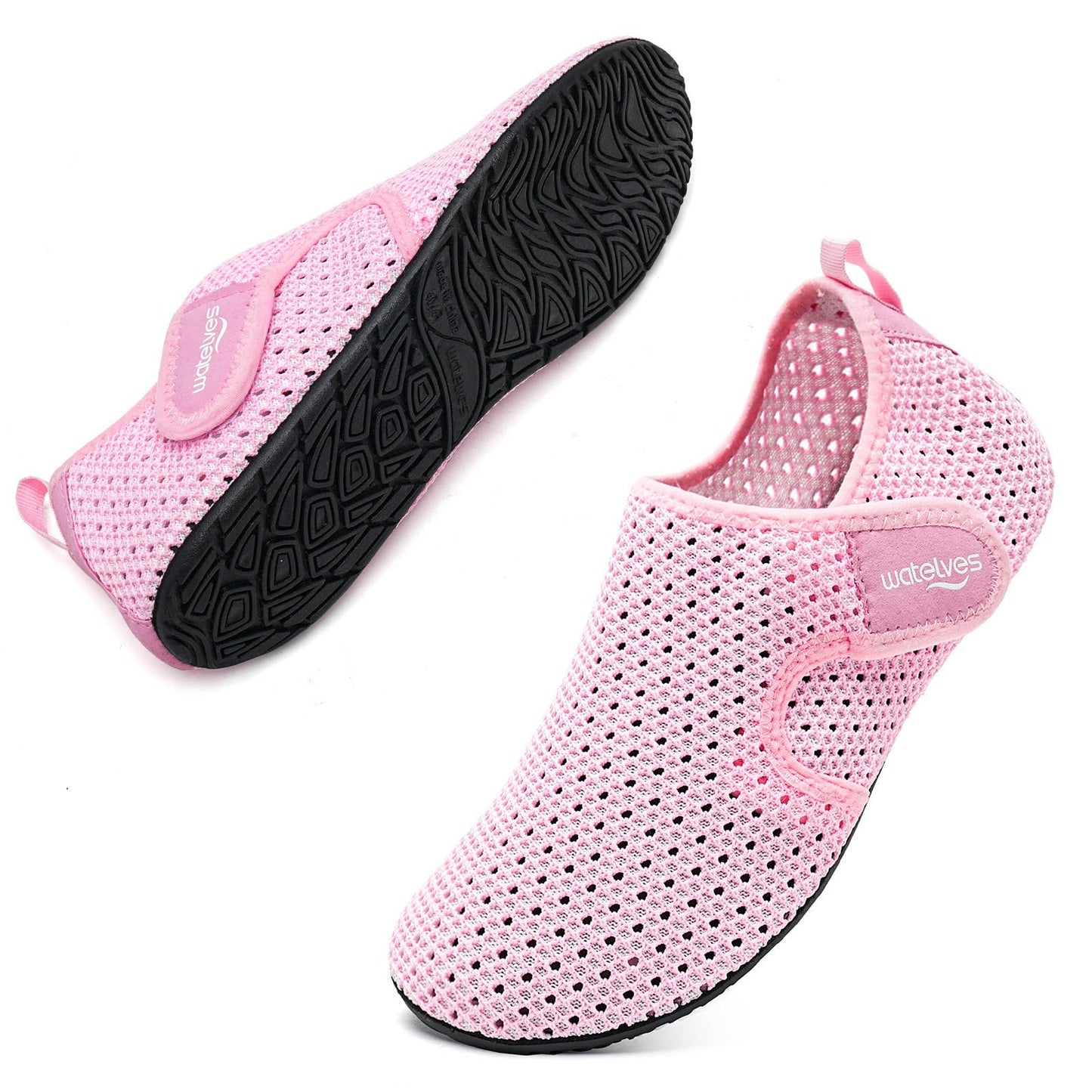 WateLves Water Shoes for Women Men Swim Beach Aqua Socks Quick Dry Barefoot House Slippers Travel Shoes with Adjustable Magic Tape for Pool Diving Boating Yoga Surf(Pink,36/37)