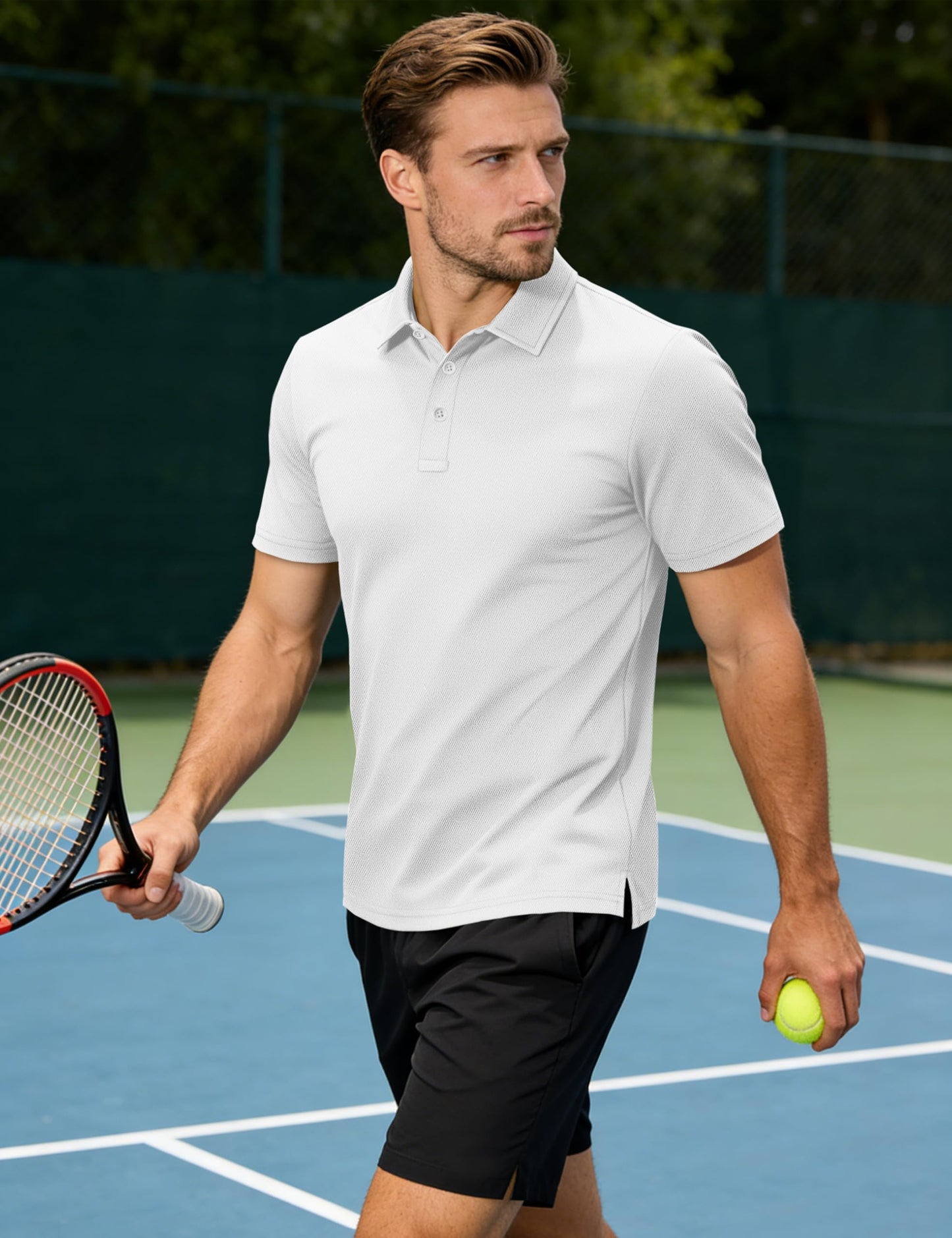 TACVASEN Mens Polo Shirts Short Sleeve Dry Fit Performance Breathable Golf Shirt with Collar Tennis Casual Business Work White, XL