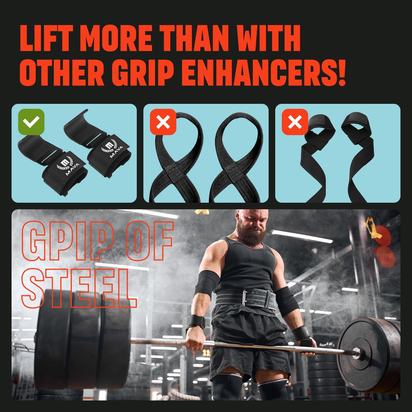Mava Sports Heavy Duty Weightlifting Hand Grip Power Hooks with Wrist Straps for Pull-ups and Deadlifts Weight Lifting Hooks for Men and Women, Ideal for Power Weightlifting and Gym Workouts