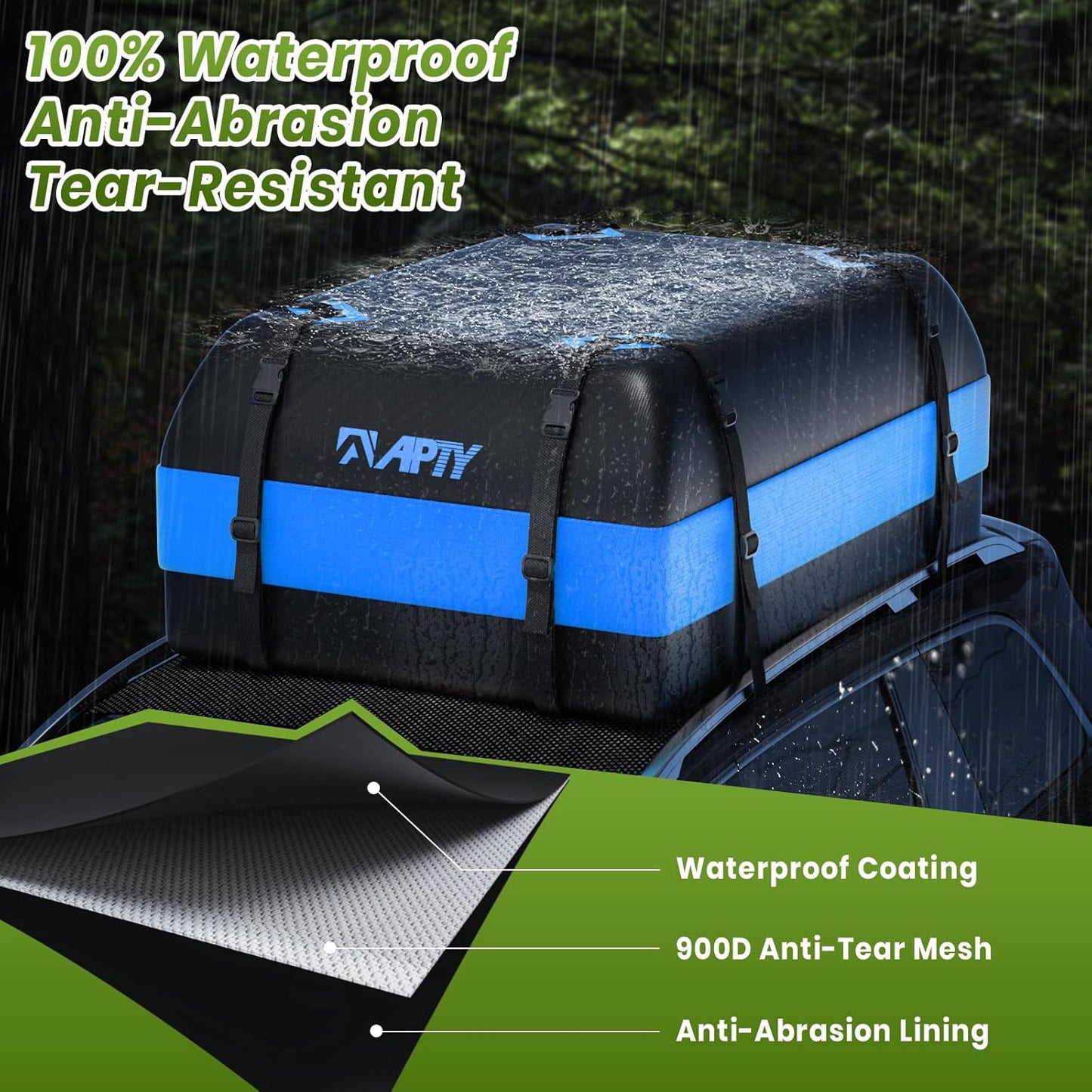 21 Cubic Feet Car Rooftop Cargo Bag Carrier, Soft Roof Top Luggage Bag for All Vechicles with/Without Racks - with Waterproof Zip, Luggage Lock, Anti-Slip Mat, Storage Bag, Door Hooks, Blue