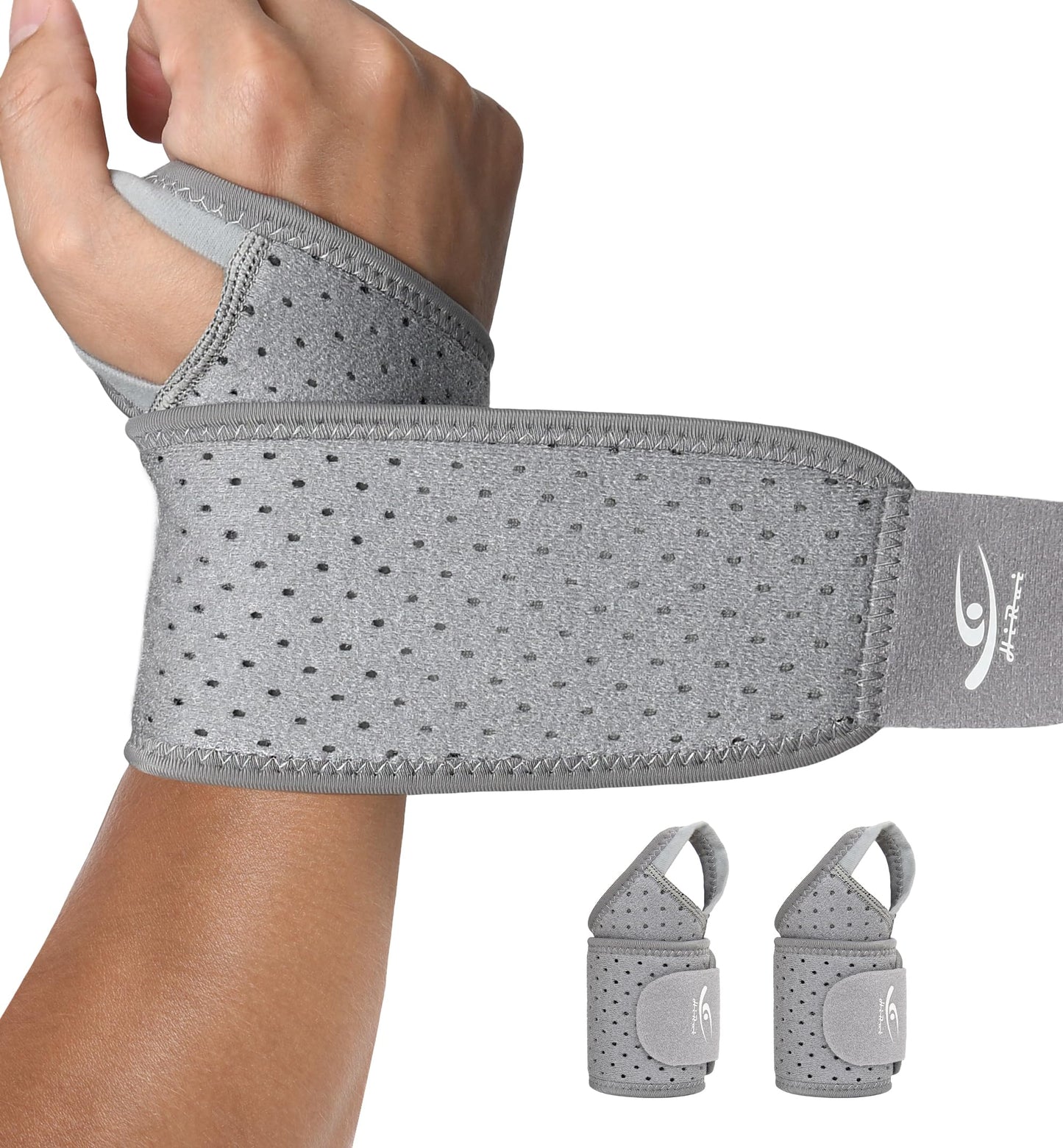 HiRui Wrist Wraps 2-Pack, Adjustable Breathable Wrist Support Brace for Men & Women – Pain Relief for Carpal Tunnel Syndrome, Tendonitis, Arthritis, Sports, Workouts – Fits Left & Right Hand (Gray)