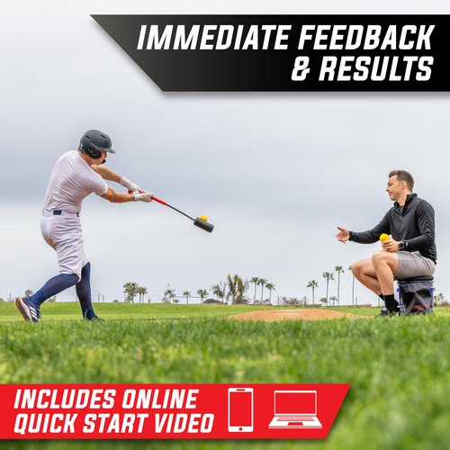 GoSports Baseball & Softball Rope Swing Trainer - Batting Practice Equipment - Includes FLO BAT with 12 Foam Baseballs & Tote Bag