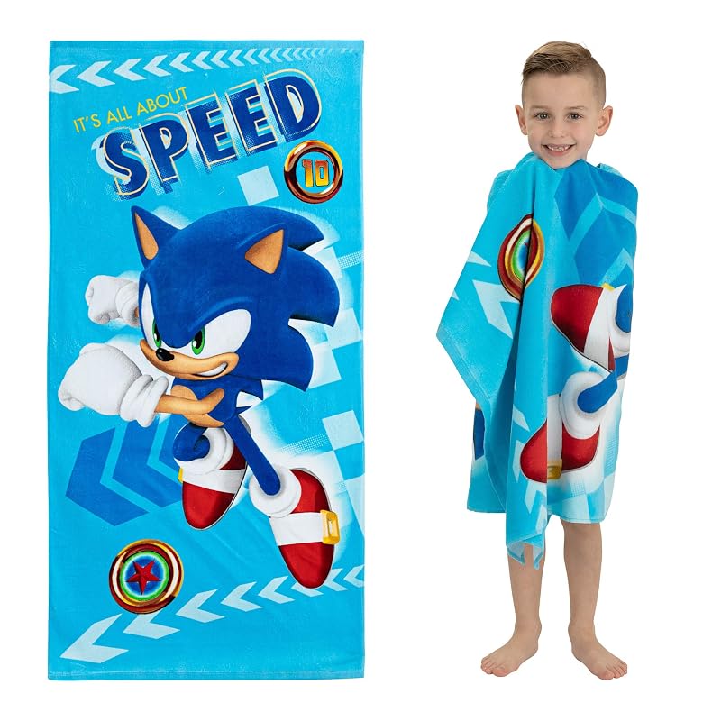 Sonic The Hedgehog Beach Towel 58 x 28 in - Recycled Polyester, Ready to Run Pattern (Variation: Sonic+58 in x 28 in)