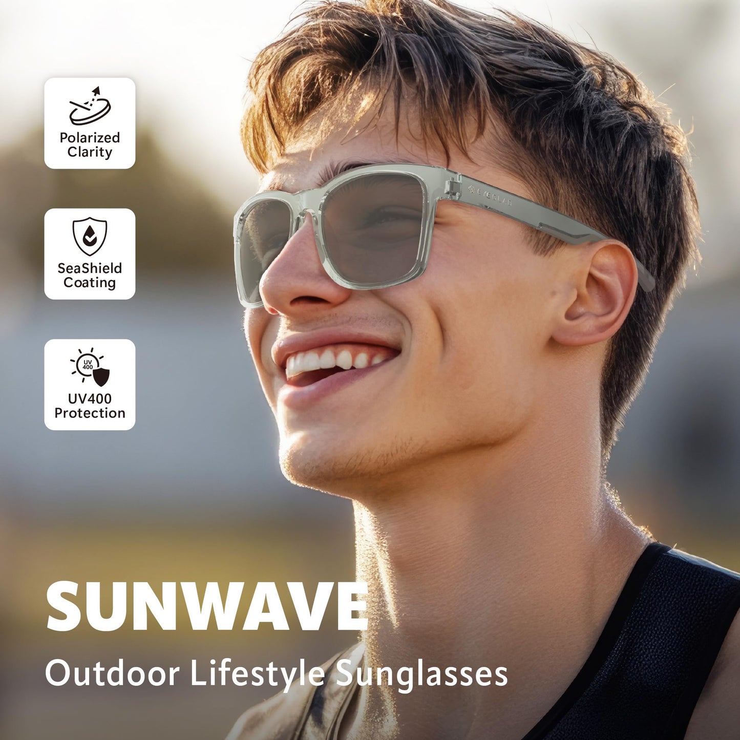EYEGLAD SUNWAVE Ultra-lightweight Design Lifestyle Sunglasses Outdoor Fishing Polarized UV400 Men Women Running Sports (Glacier White)