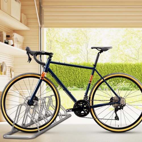 Simple Houseware 5 Bike Bicycle Floor Parking Adjustable Storage Stand, Silver