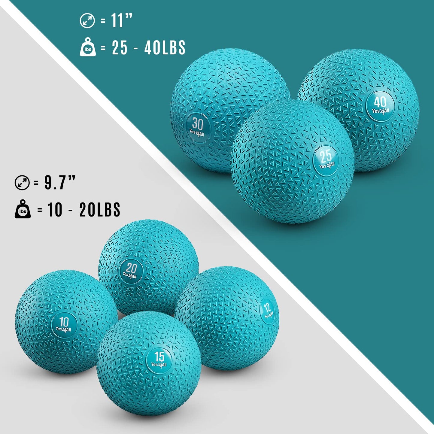 Yes4All Slam Balls, 10-40lb Weighted Ball Weight, Durable PVC Sand Filled Workout Dynamic Slam Ball for Strength Training, Triangle, Teal, 12lbs