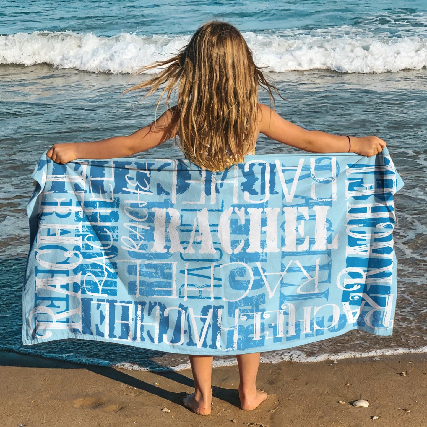 Yoke Style Personalized Beach Towels for Kids, Custom Sand Free Microfiber Beach Towel with Your Name, Customized Quick Dry Pool Towels Easter Gifts for Girls Boys Toddler