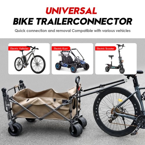 Bike Trailer Hitch Connector, Universal Portable Folding Bicycle Trailer with Quick Release Clamps for Camping Wagon, Pet Bike Trailers, Steel Garden Cart Wagons for Grocery, Sports, Shopping, Camping