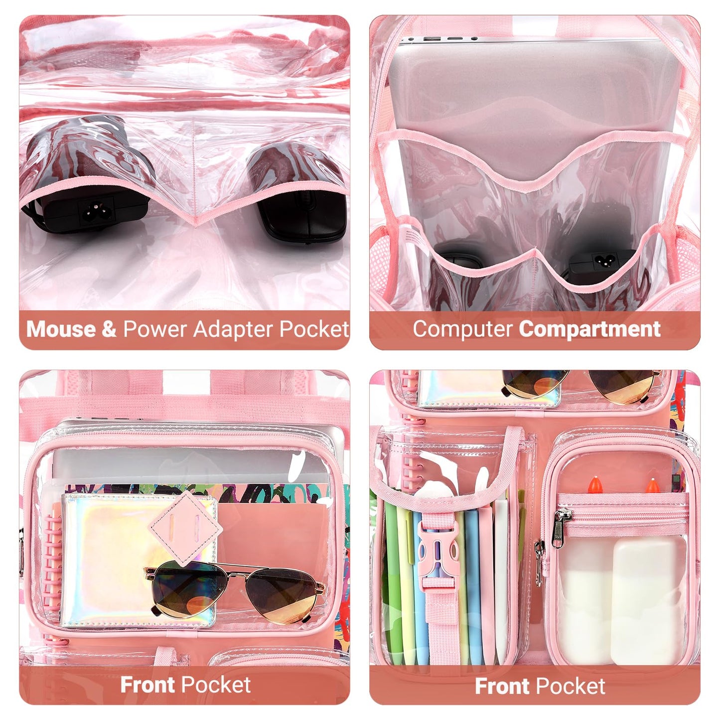 ZORFIN 17 Inch Clear Backpack, Large Transparent Bookbag with Reinforced Straps for School College Work