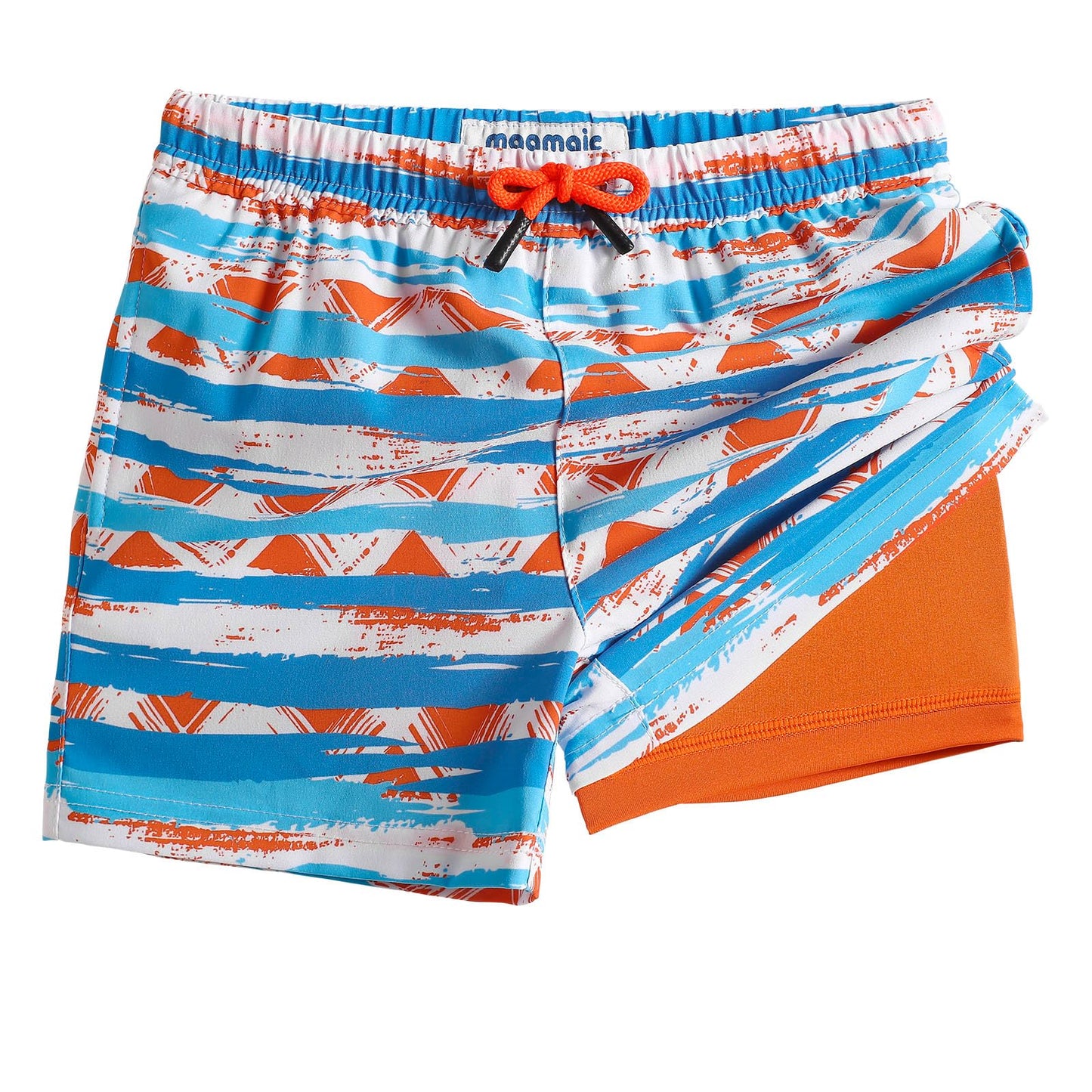 maamgic Boys Swim Trunks with Compression Liner Toddler Boy Swimsuit Quick Dry 4-Way Stretch Swimming Trunks Mottled Stripes 4T