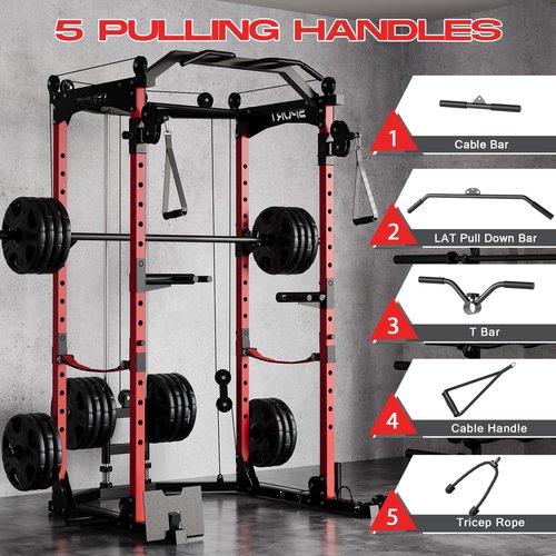 Power Cage,2000LBS Adjustable Multi-Functional Power Racks, Dual Pulley Cable System, Squat Rack for Strength Fitness, with More Training Attachment for Home Gym