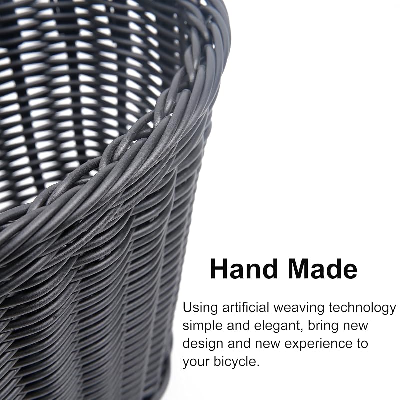 Front-Handlebar Woven Bike Basket with 2 Adjustable Leather Straps - Black&Kids Variation