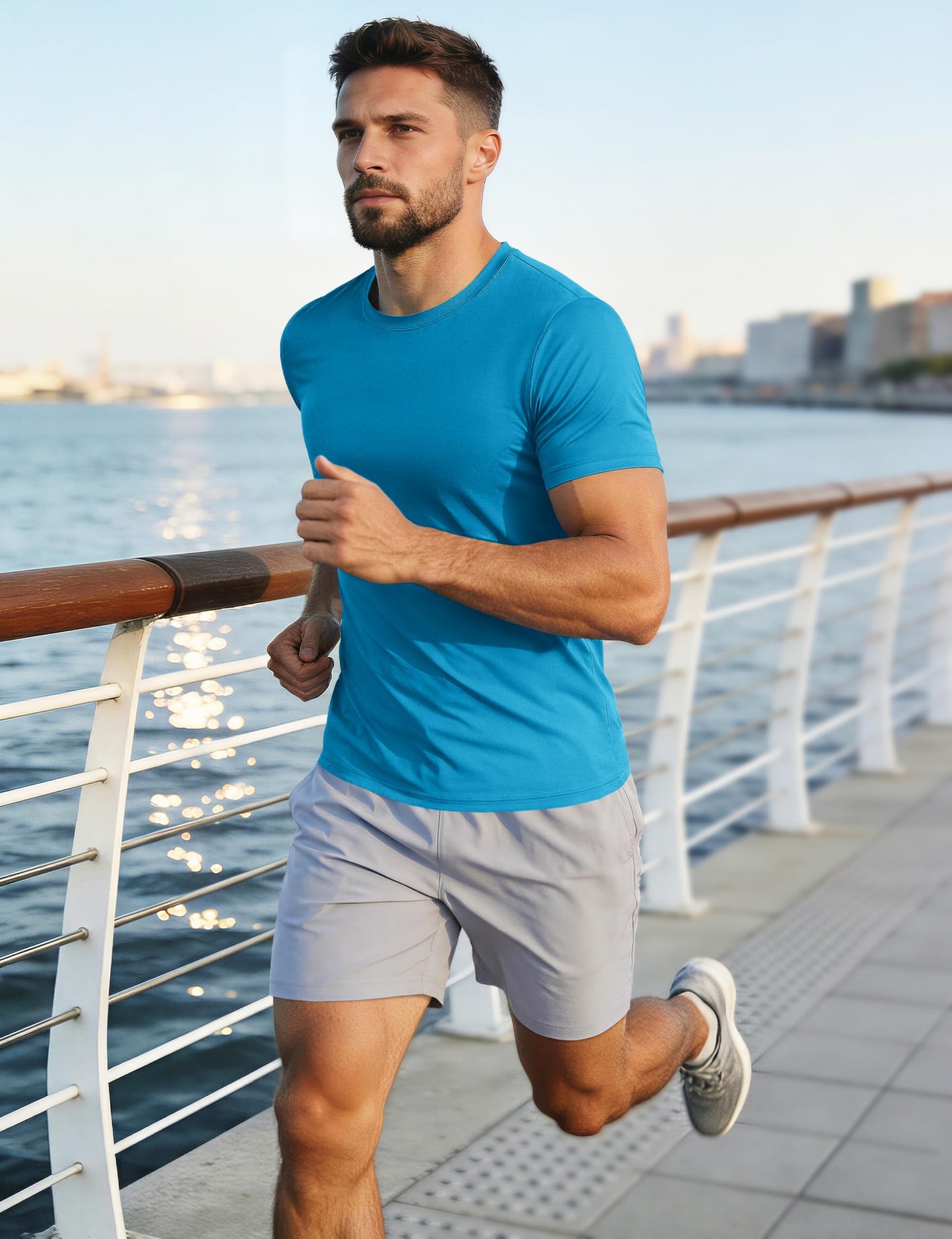 Mens Sun Shirts Quick Dry T-Shirt Short Sleeve Running Shirt Sun Protection UPF 50 Performance Shirts Crew Neck Shirts Blue Green