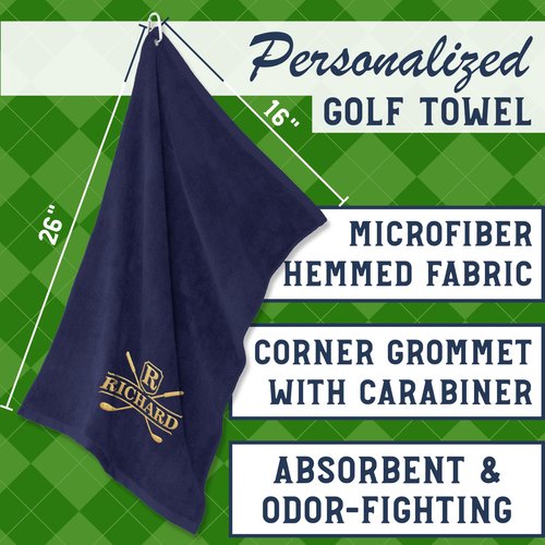 Personalized Golf Towel with Embroidered Name and Golf Design – Custom Golf Bag Towel with Clip, 26x16 Microfiber – Gift for Golf Lovers