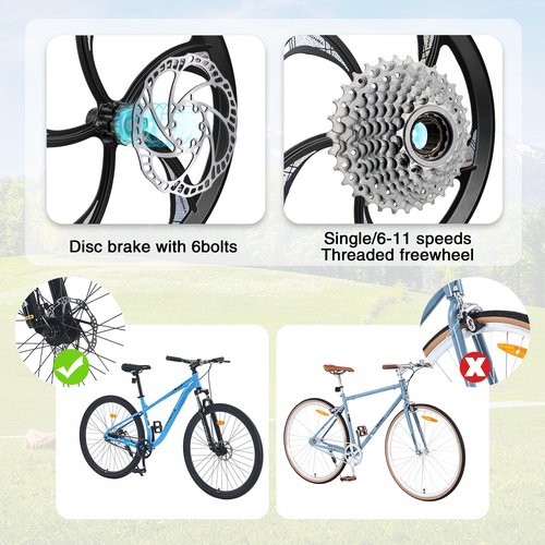 ZUKKA Bike Wheel Set 20 Inch Magnesium Alloy One-Piece Bike Wheels 5 Spokes Rim with Disc Brake & Freewheel Hub for Single Speed or 6-11 Freewheel Quick Release Axles,for Mountain/Folding/Kids Bikes